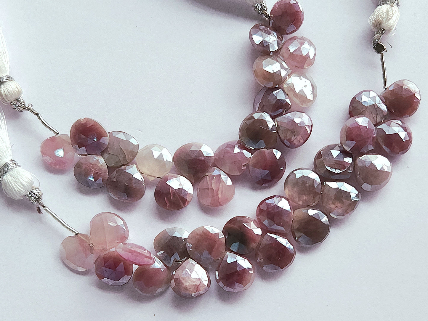 Pink Moonstone Coated Faceted Heart Shape Briolette Beads