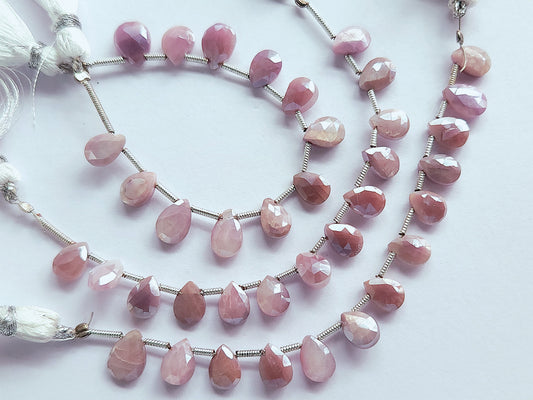 Pink Moonstone Coated Faceted Pear Shape Briolette Beads