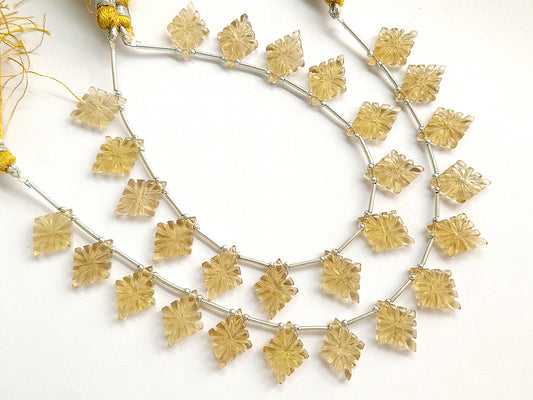 Natural Champagne Quartz Lozenge Hand Carved Beads