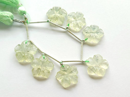 Natural Prehnite Gemstone Carved Flower Beads