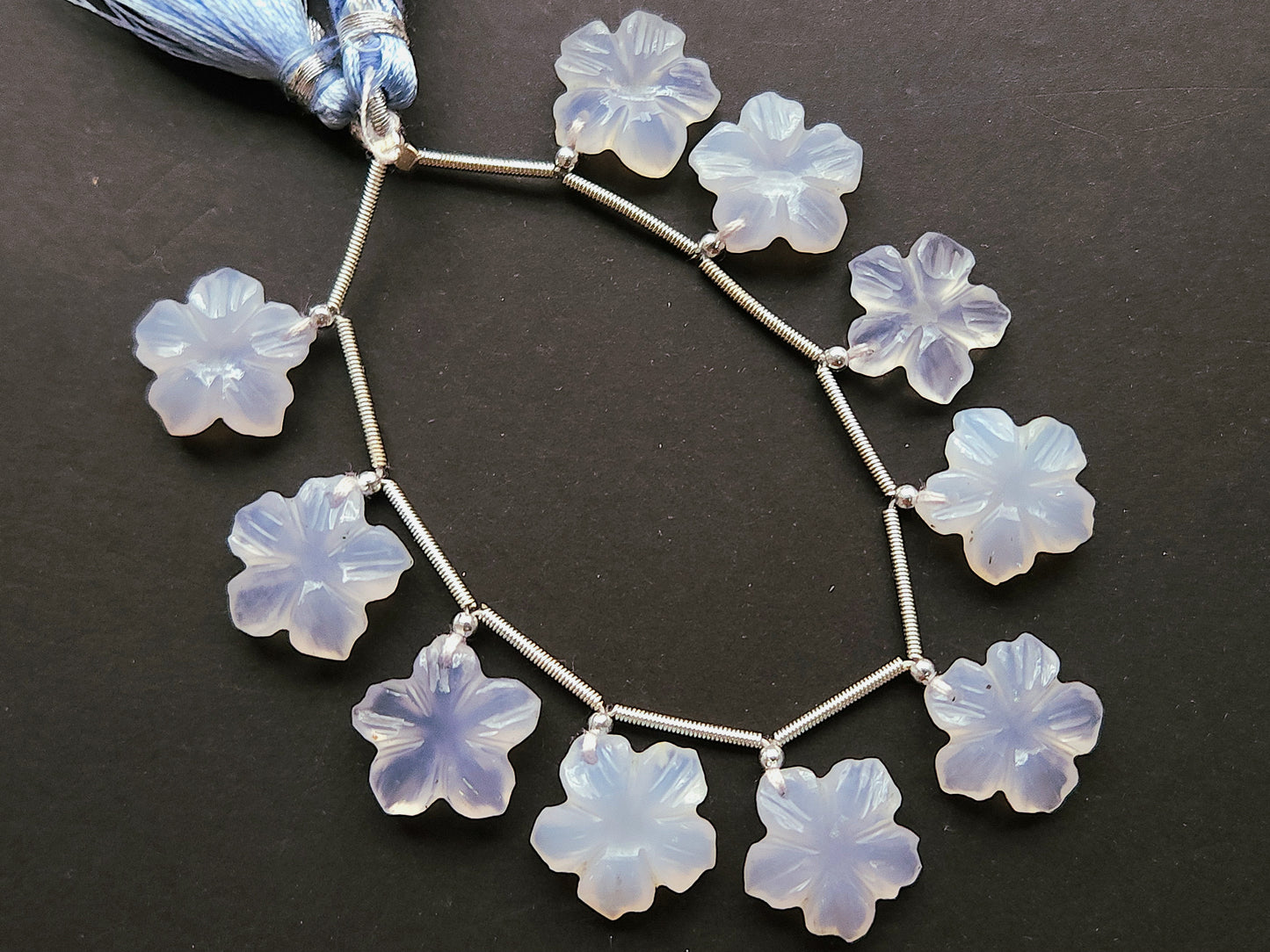 Blue Chalcedony Flower Carving Beads