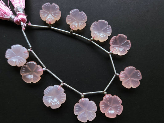 Pink Onyx Carved Flower Beads