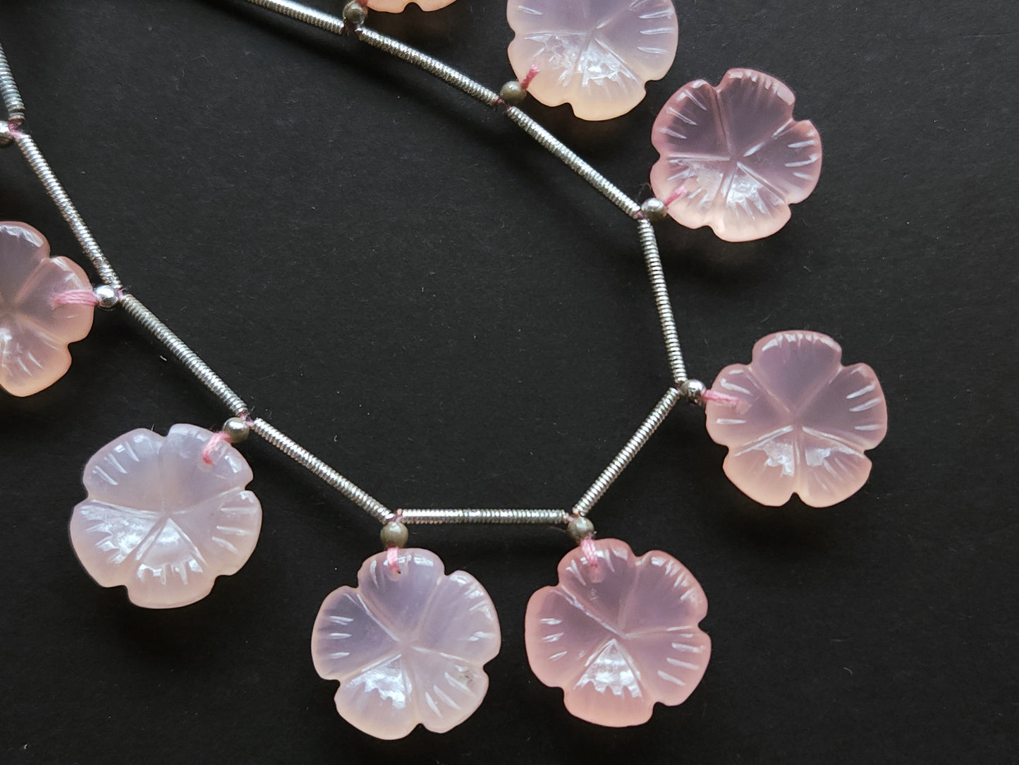Pink Onyx Carved Flower Beads