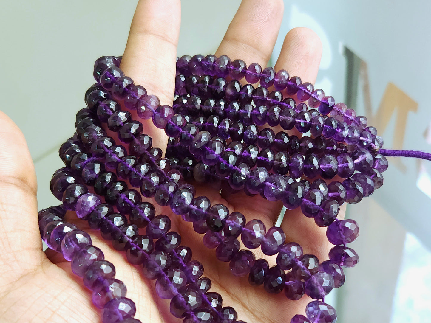 Natural Purple Amethyst Faceted Rondelle Beads