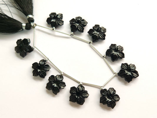 Black Onyx Flower Carved Beads