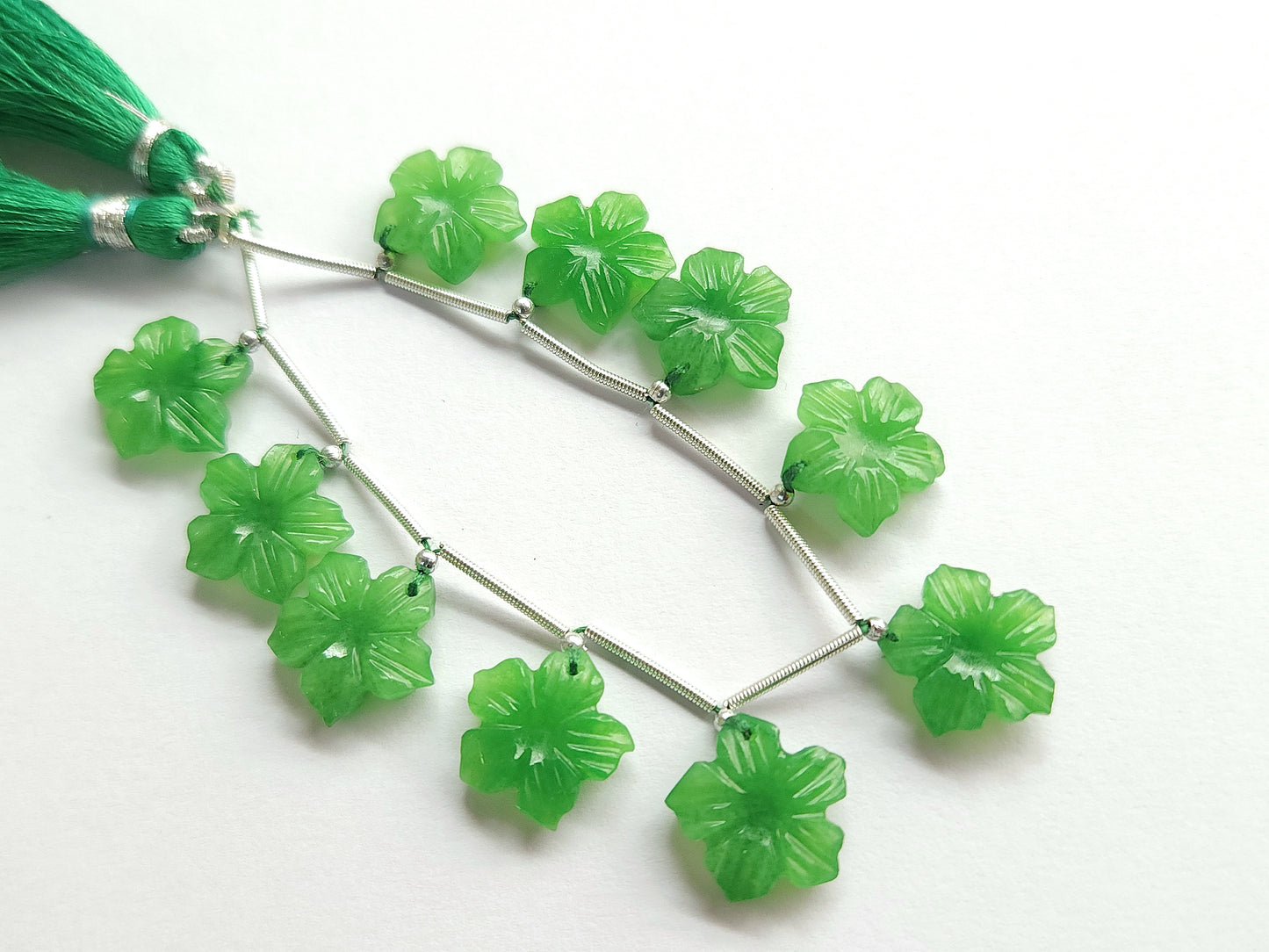 Green Quartzite Flower Carved Beads