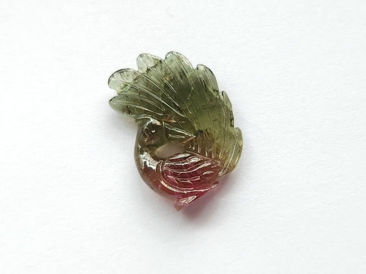 Natural Bio-Tourmaline Peacock Carving | Hand-Carved Bird Gemstone