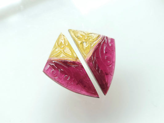 Natural Bio-Tourmaline Fancy Shape Carving Pair| Hand-Carved Pair Gemstone