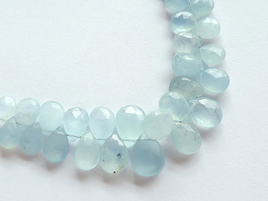Natural Aquamarine Faceted Pear Briolette Beads