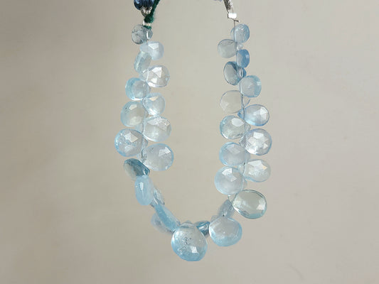 Natural Aquamarine Faceted Pear Briolette Beads