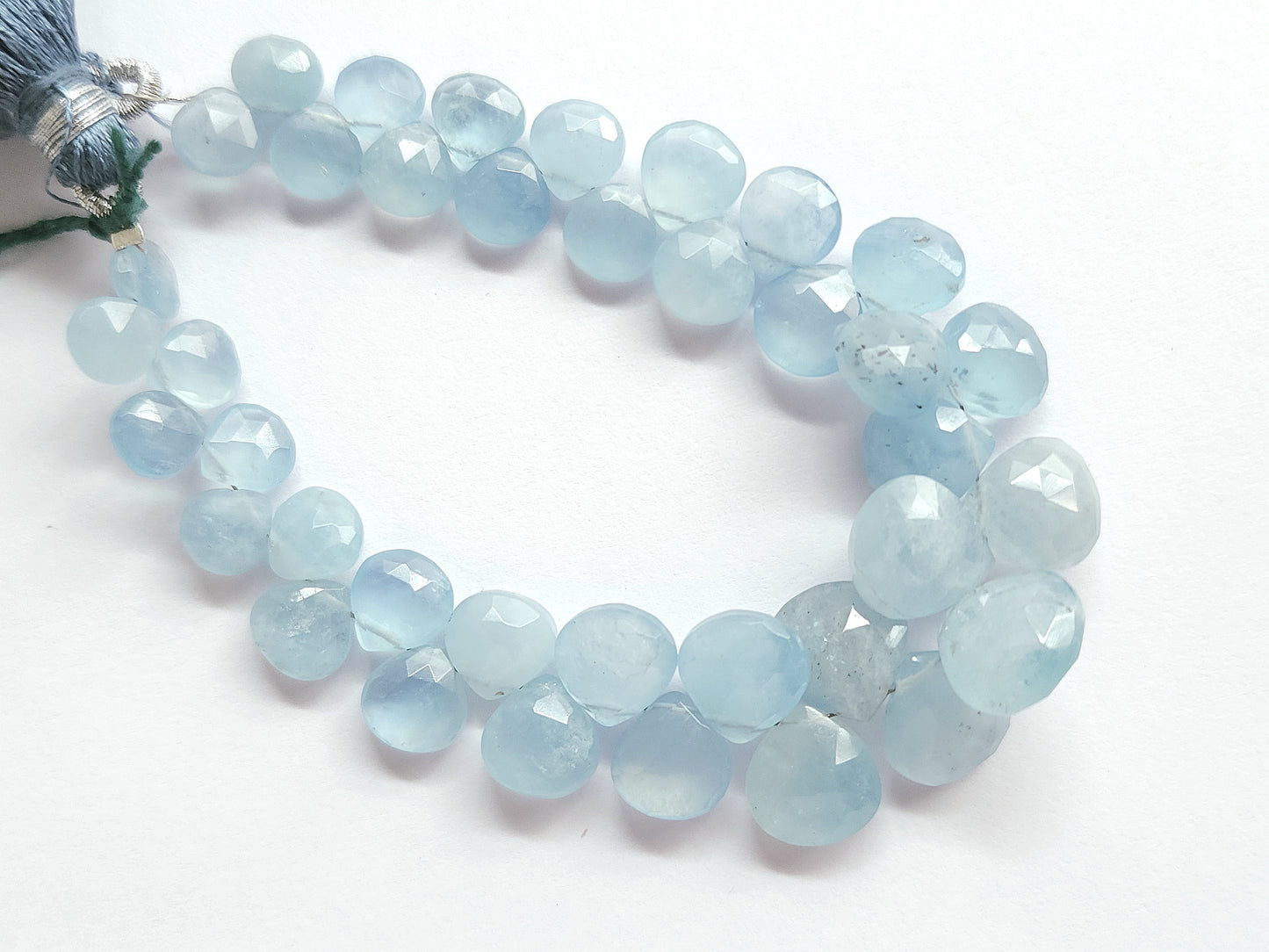 Natural Aquamarine Faceted Heart Shape Briolette Beads