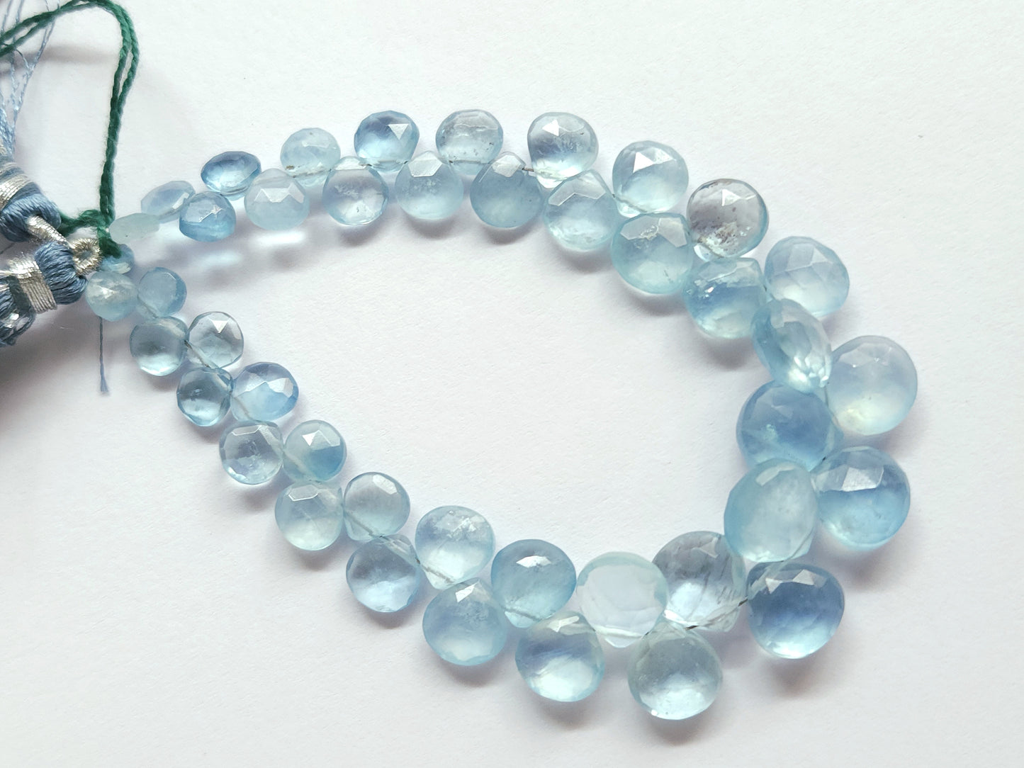 Natural Aquamarine Faceted Heart Shape Briolette Beads