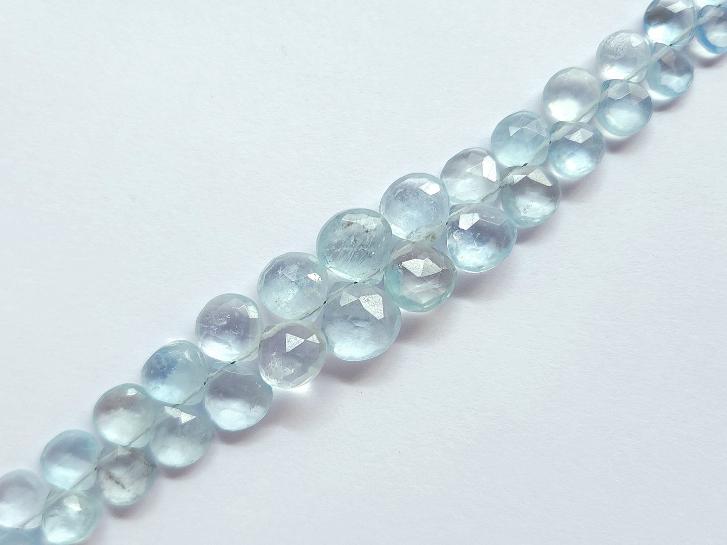Natural Aquamarine Faceted Heart Shape Briolette Beads