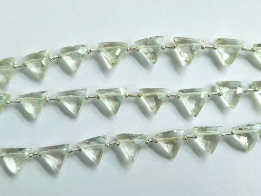 10 Pieces | Natural Green Amethyst Faceted Briolette Triangle Beads