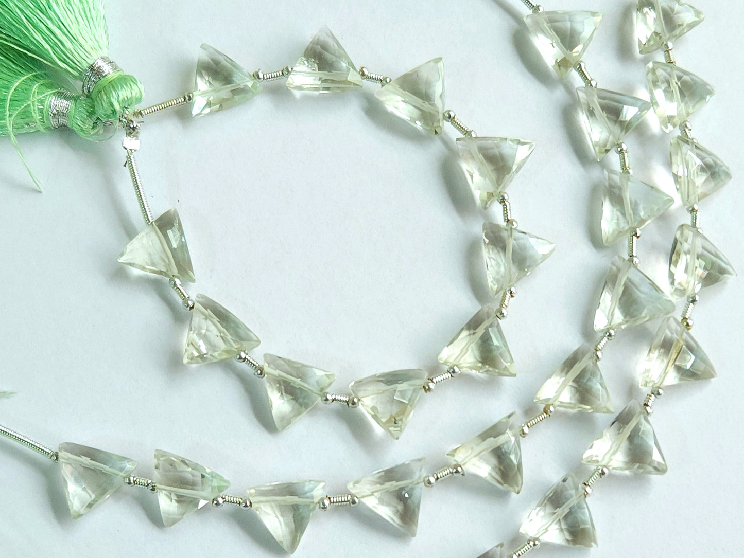 10 Pieces | Natural Green Amethyst Faceted Briolette Triangle Beads