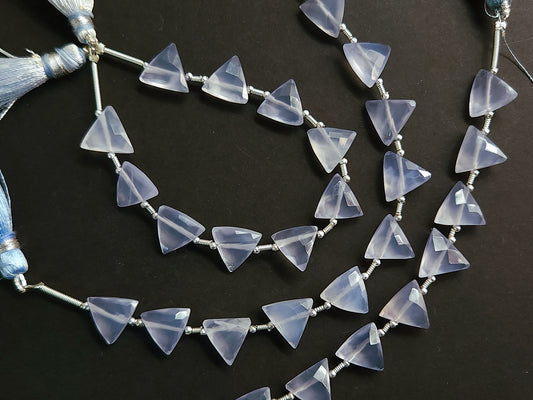 10 Pieces | Natural Blue Chalcedony Faceted Briolette Triangle Beads