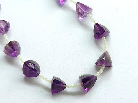 Natural Amethyst 3D Trillion Shape Beads | Faceted Pyramid Gemstone Beads