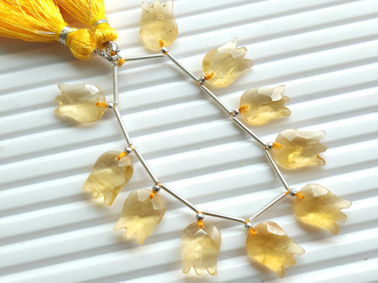 Natural Citrine Tulip Hammered Faceted Cut Briolette Beads