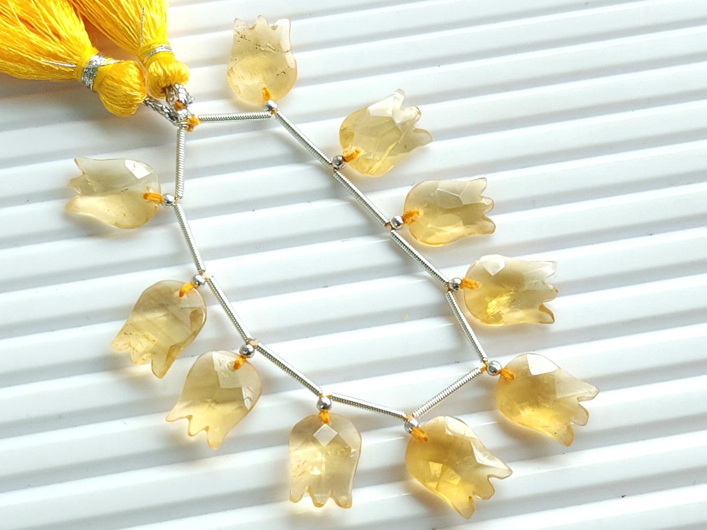 Natural Citrine Tulip Hammered Faceted Cut Briolette Beads
