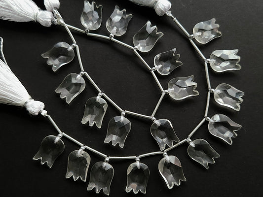 Natural Crystal Quartz Tulip Hammered Faceted Cut Briolette Beads