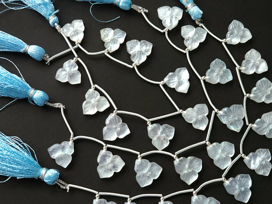 Natural Crystal & Mother of Pearl Triplet Carved Flower Beads| 10 Pieces