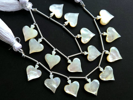 Natural Mother of Pearl Faceted Spade Beads | Rose Cut Spade Shape