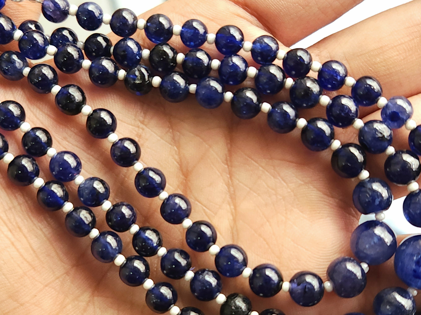 Natural Blue Sapphire Smooth Spherical /Round Shape Beads | 9.5 Inches