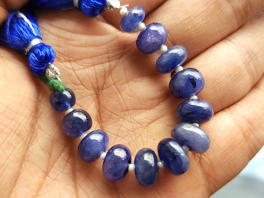 Natural Blue Sapphire Smooth Rondelle Beads | 7–10 MM