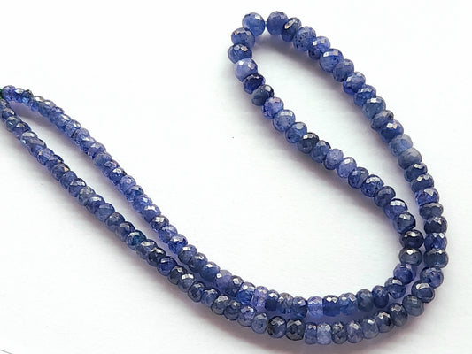 Natural Blue Sapphire Faceted Rondelle Beads | Glass-Filled Blue Sapphire Gemstone Beads