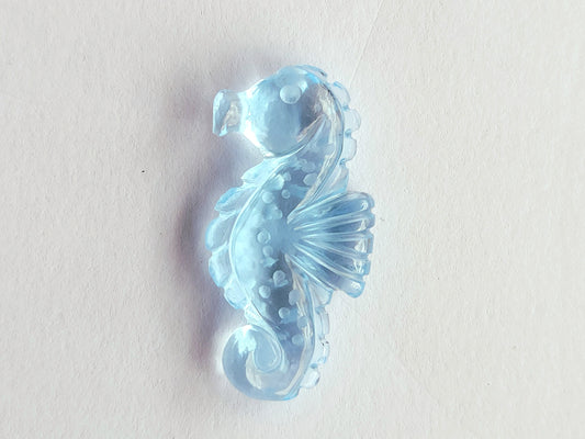Natural Blue Topaz Carved Sea Horse Gemstone | Fish Carvings