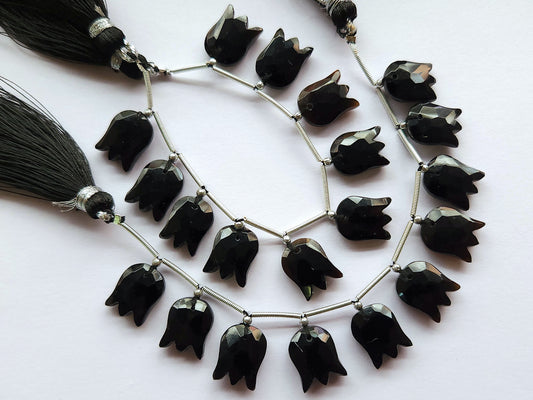 Black Quartzite Tulip Hammered Faceted Cut Beads | Flower Briolette Beads