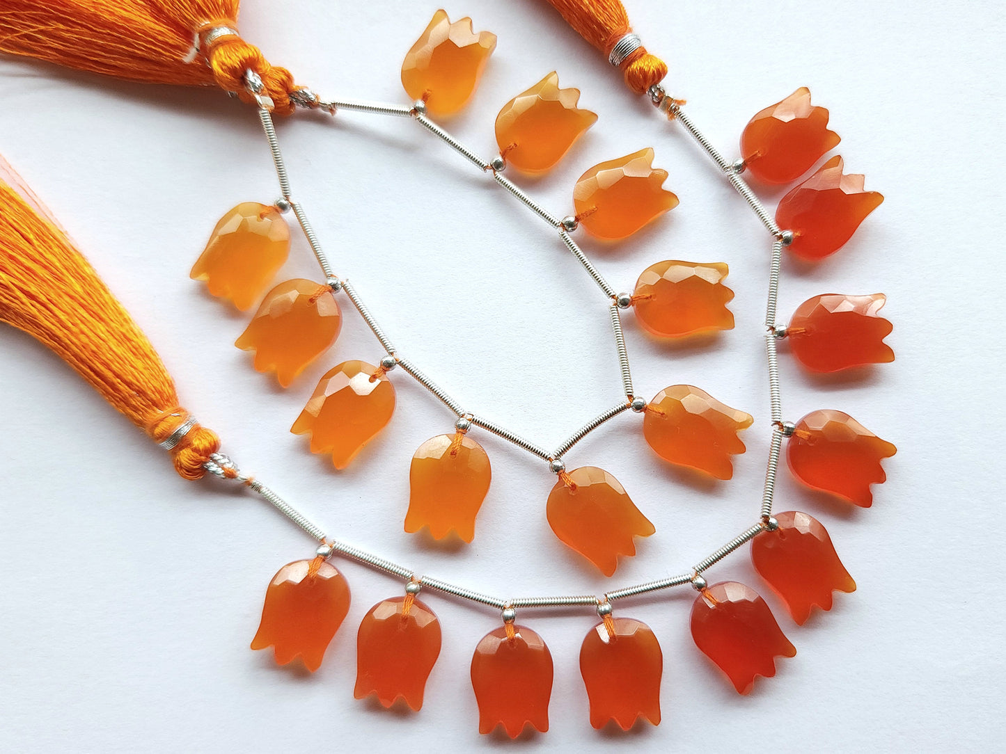 Orange Quartzite Tulip Hammered Faceted Cut Beads | Flower Briolette Beads
