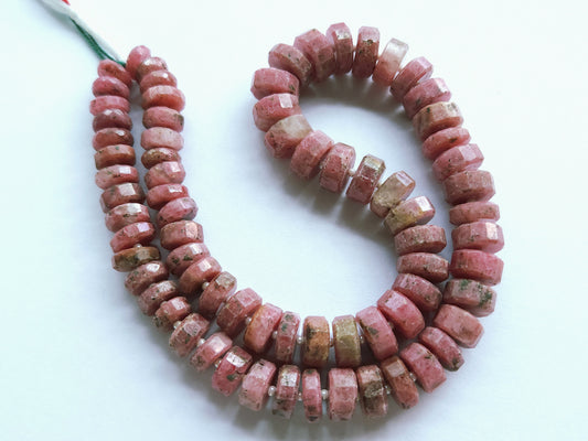 Natural Pink Rhodonite Faceted Tyre Beads