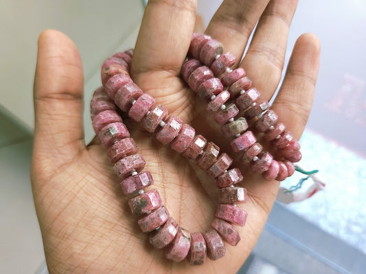 Natural Pink Rhodonite Faceted Tyre Beads