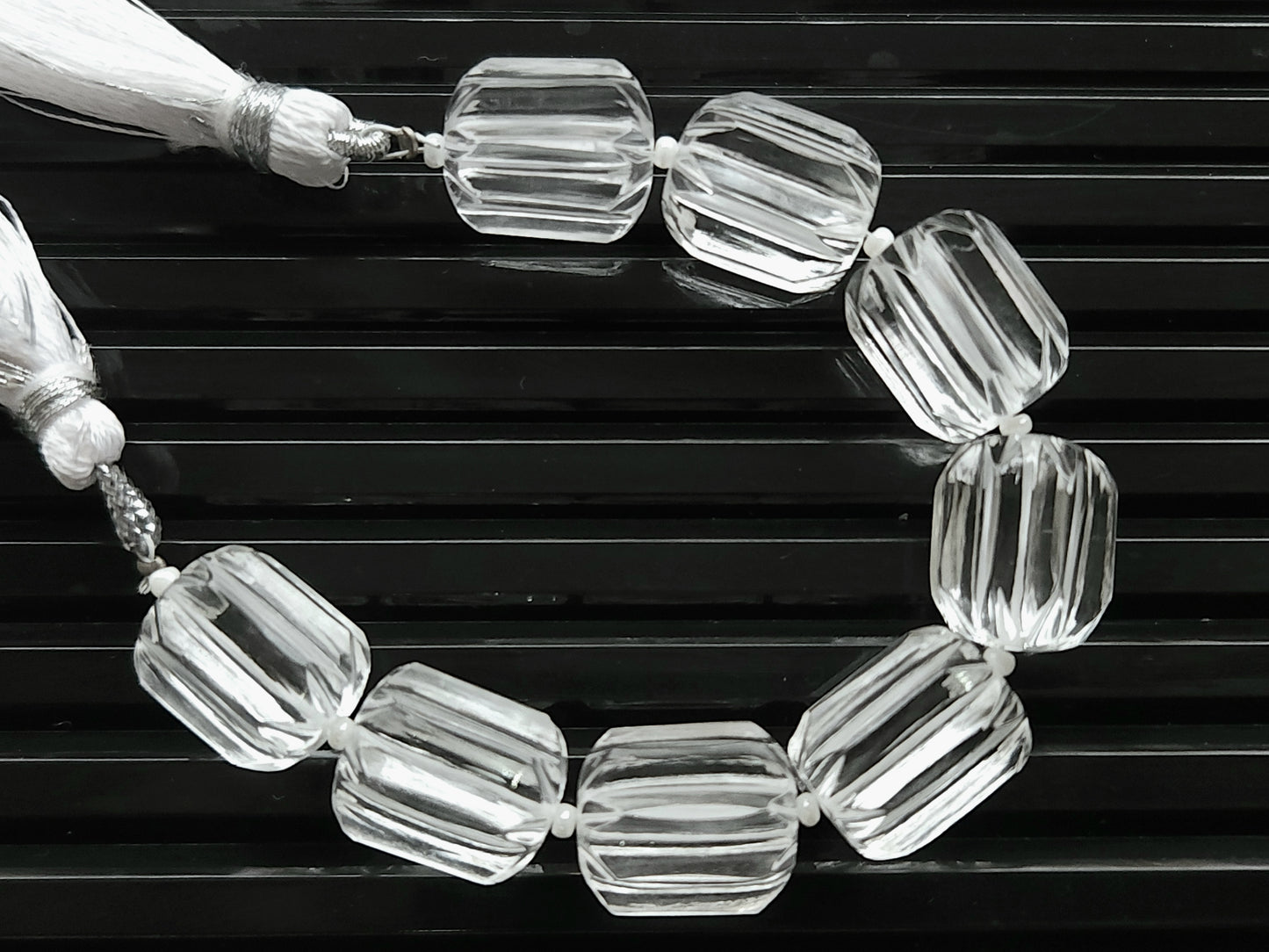 Natural Crystal Quartz Carved Barrel Beads