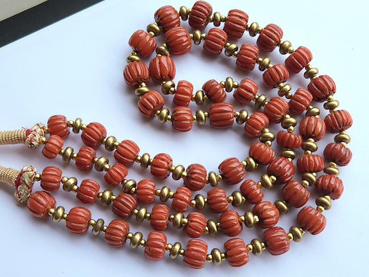 Natural Italian Coral Carved Melons Beads | Red Coral Gemstone