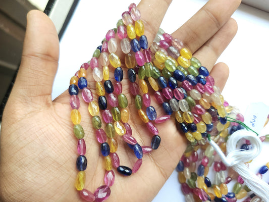 Natural Multi Sapphire Faceted Oval Beads