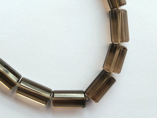 Natural Smoky Quartz Faceted Cylindrical Beads