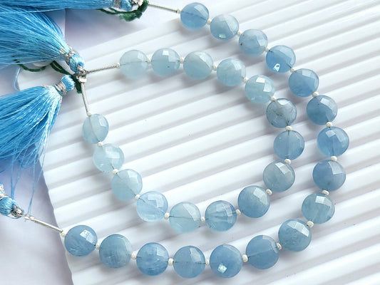 Natural Aquamarine Round Faceted Briolette Beads