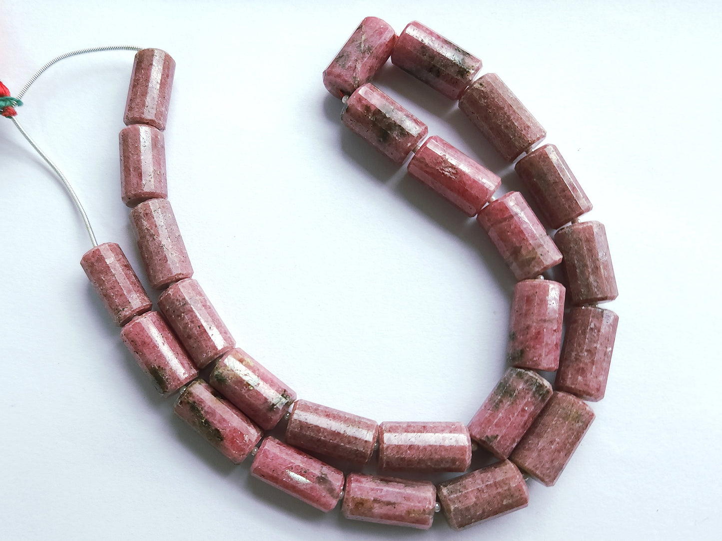 Natural Pink Rhodonite Faceted Cylindrical Beads for Jewelry Making
