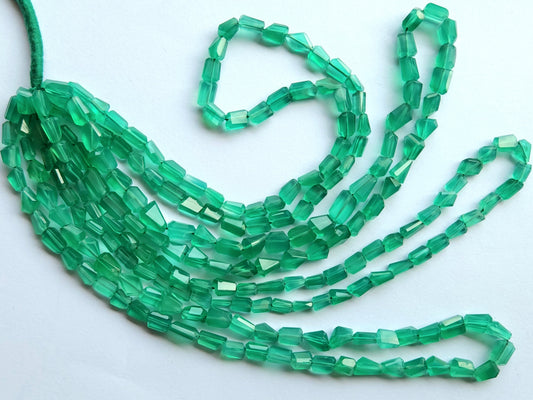 Natural Green Onyx Uneven Faceted Tumble Beads
