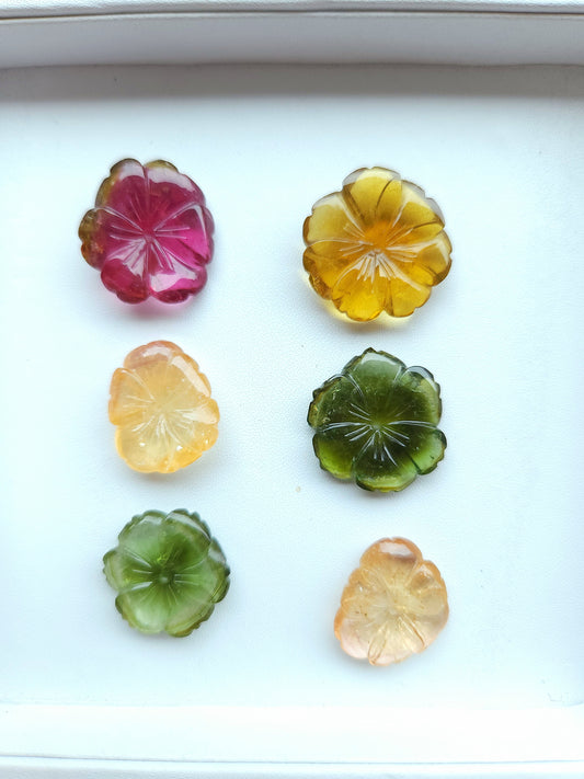 Natural Bi-Tourmaline Loose Flower Carvings