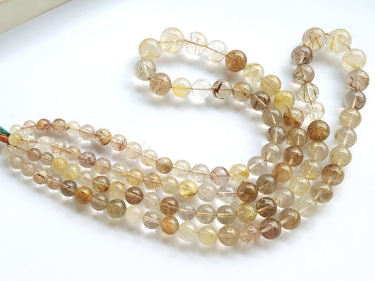 Natural Golden Rutile Quartz Smooth Spherical/Ball Shape Beads