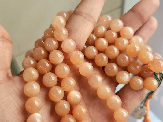 Natural Peach Moonstone Smooth Spherical/Ball Shape Beads