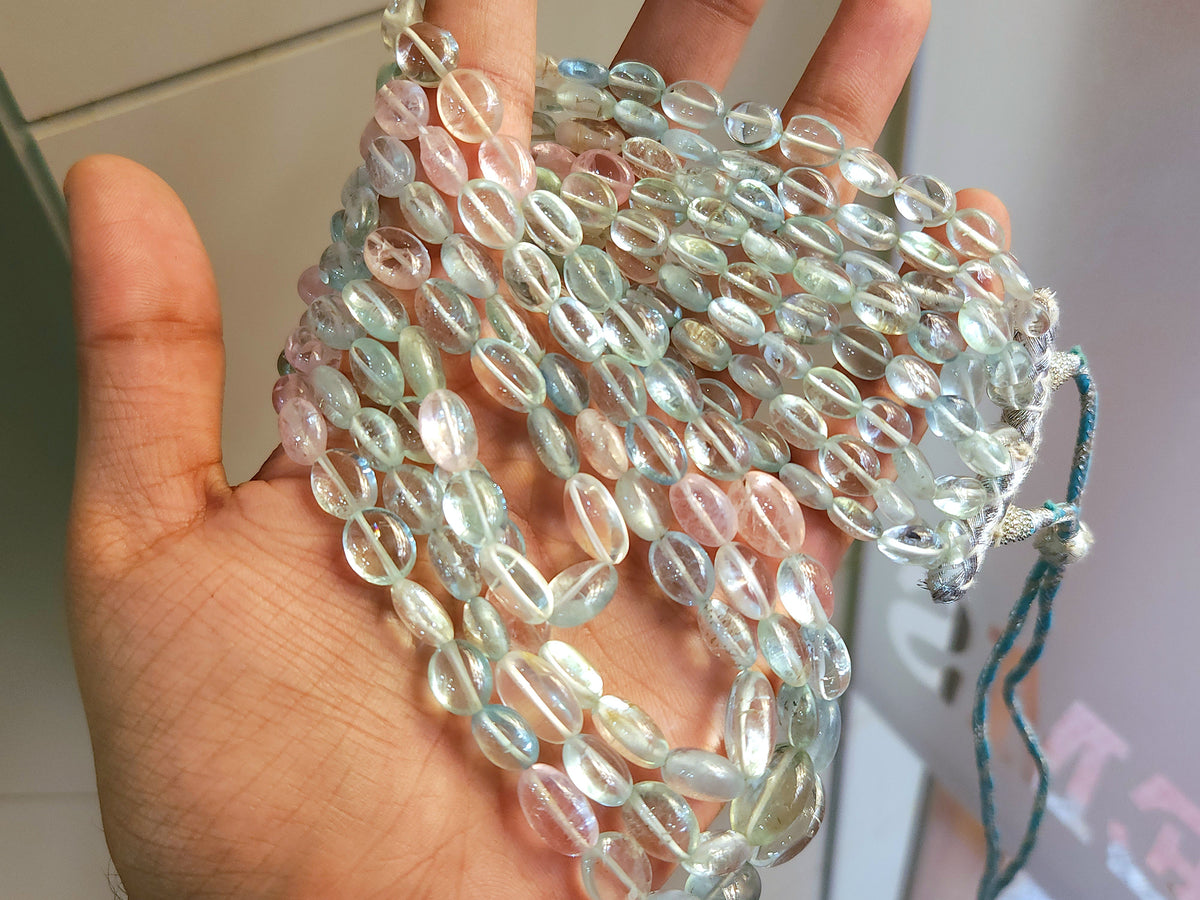 Natural Multi Aquamarine Smooth Oval Beads