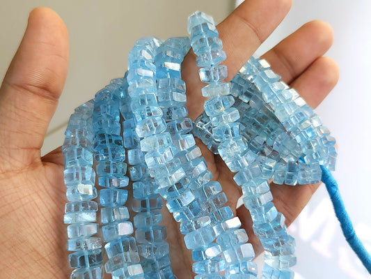 Natural Blue Topaz Smooth Hexagonal Rondelle Beads