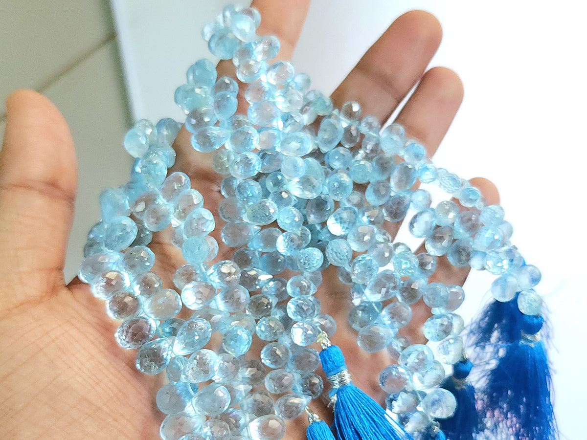 Natural Blue Topaz Faceted Teardrops