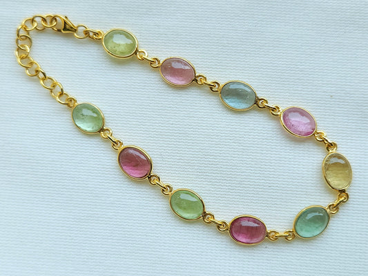 Natural Multi Tourmaline Bracelet | 925 Sterling Silver 18K Gold Plated