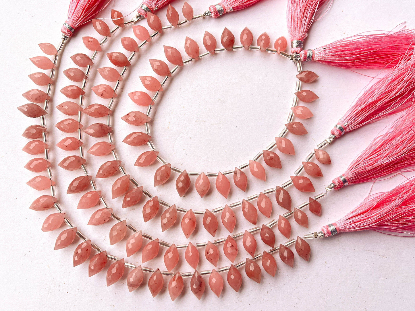 25 Pieces Guava Quartz Olive Shape Faceted Drops Beadsforyourjewelry