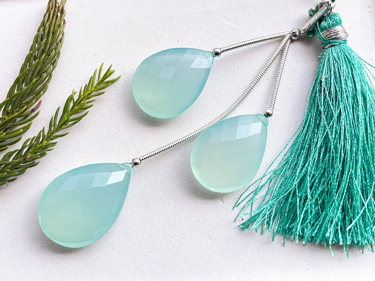 3 Pieces Aqua Blue Onyx Pear Shape faceted Briolette Beadsforyourjewelry